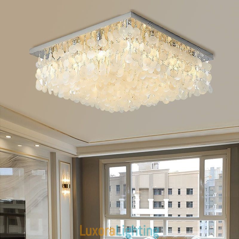 Designer Touch Decorative Modern White Shell Ceiling Light Fixture Flush Mount Chandelier
