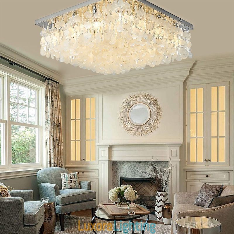 Designer Touch Decorative Modern White Shell Ceiling Light Fixture Flush Mount Chandelier