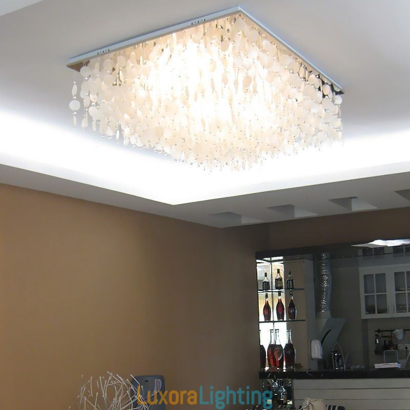 Designer Touch Decorative Modern White Shell Ceiling Light Fixture Flush Mount Chandelier