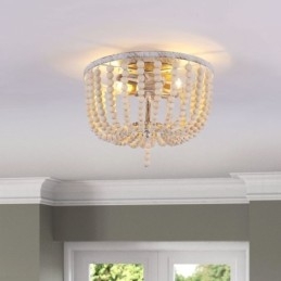 Designer Touch Decorative Farmhouse Wood Beaded Flush Mount Celling Light 3 Light Fixture
