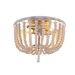 Designer Touch Decorative Farmhouse Wood Beaded Flush Mount Celling Light 3 Light Fixture