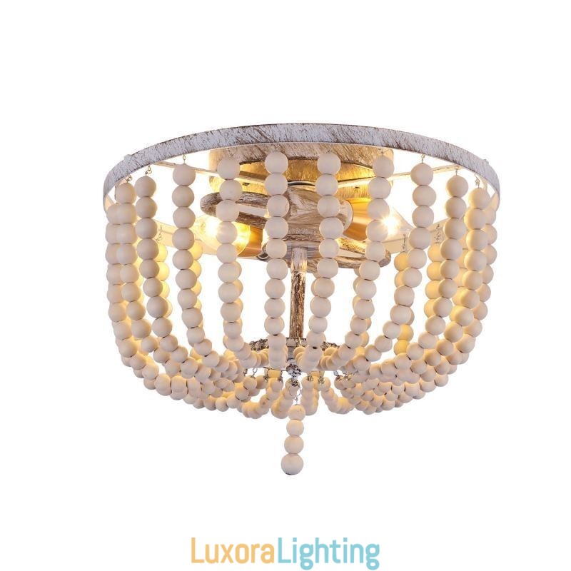 Designer Touch Decorative Farmhouse Wood Beaded Flush Mount Celling Light 3 Light Fixture