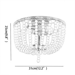 Designer Touch Decorative Farmhouse Wood Beaded Flush Mount Celling Light 3 Light Fixture
