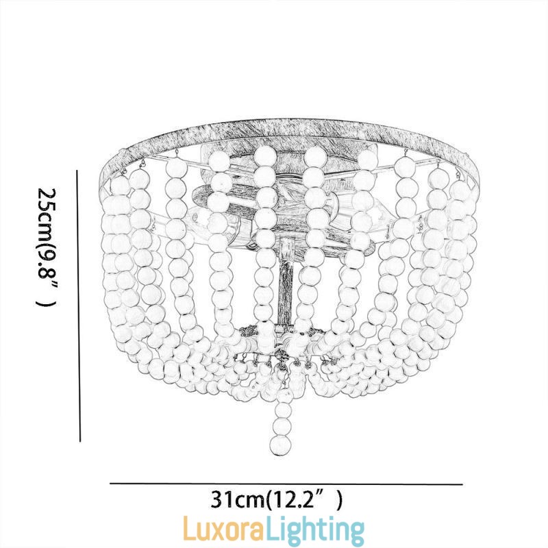 Designer Touch Decorative Farmhouse Wood Beaded Flush Mount Celling Light 3 Light Fixture