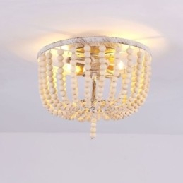 Designer Touch Decorative Farmhouse Wood Beaded Flush Mount Celling Light 3 Light Fixture