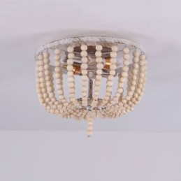 Designer Touch Decorative Farmhouse Wood Beaded Flush Mount Celling Light 3 Light Fixture