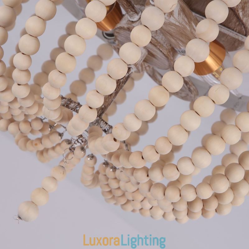 Designer Touch Decorative Farmhouse Wood Beaded Flush Mount Celling Light 3 Light Fixture