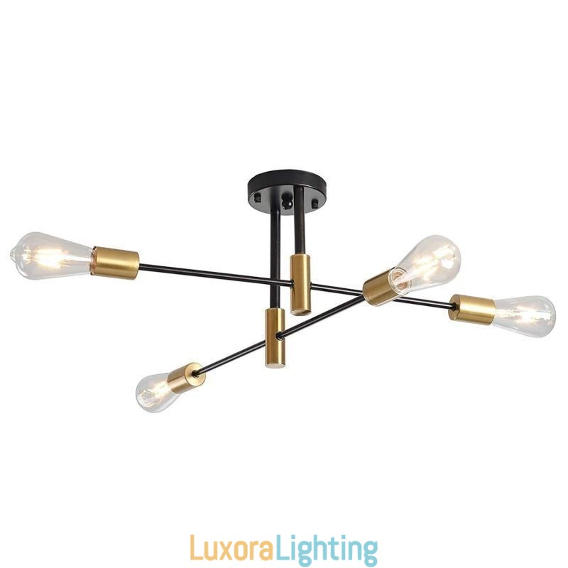 Designer Touch Decorative 4 Lights Black Sputnik Chandelier Mid Century Semi Flush Mount Ceiling Light