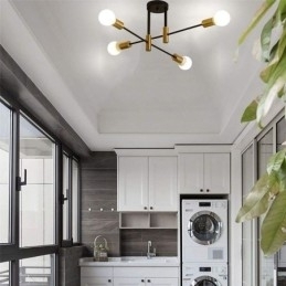 Designer Touch Decorative 4 Lights Black Sputnik Chandelier Mid Century Semi Flush Mount Ceiling Light