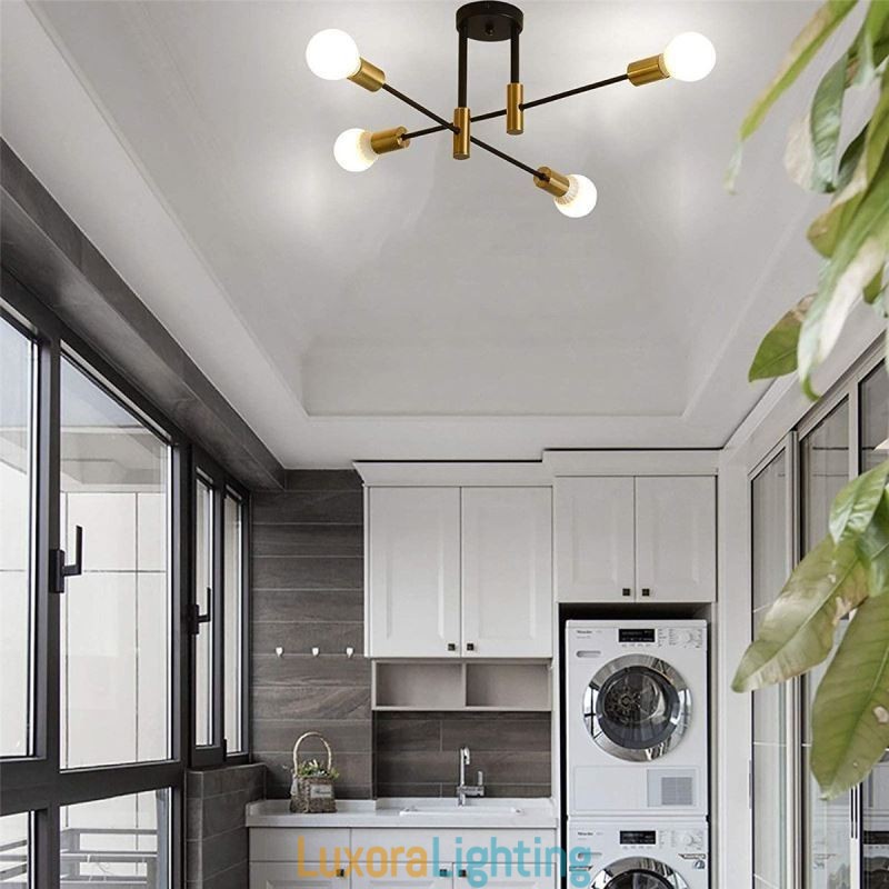 Designer Touch Decorative 4 Lights Black Sputnik Chandelier Mid Century Semi Flush Mount Ceiling Light