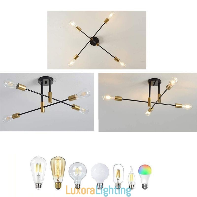 Designer Touch Decorative 4 Lights Black Sputnik Chandelier Mid Century Semi Flush Mount Ceiling Light