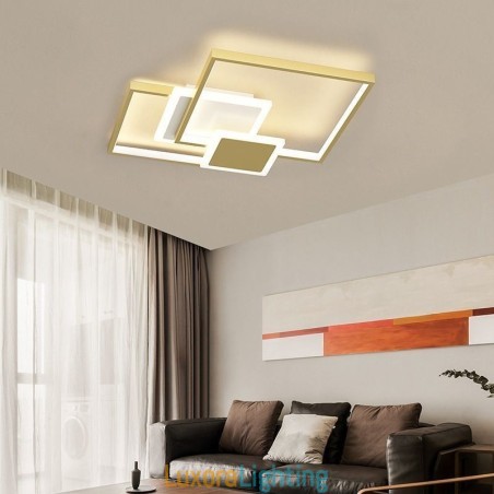 Designer Touch Decorative Modern Golden Flush Mount Geometric Light Fixture Ceiling Light 2 Layer