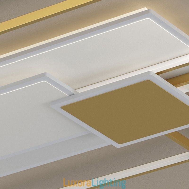 Designer Touch Decorative Modern Golden Flush Mount Geometric Light Fixture Ceiling Light 2 Layer