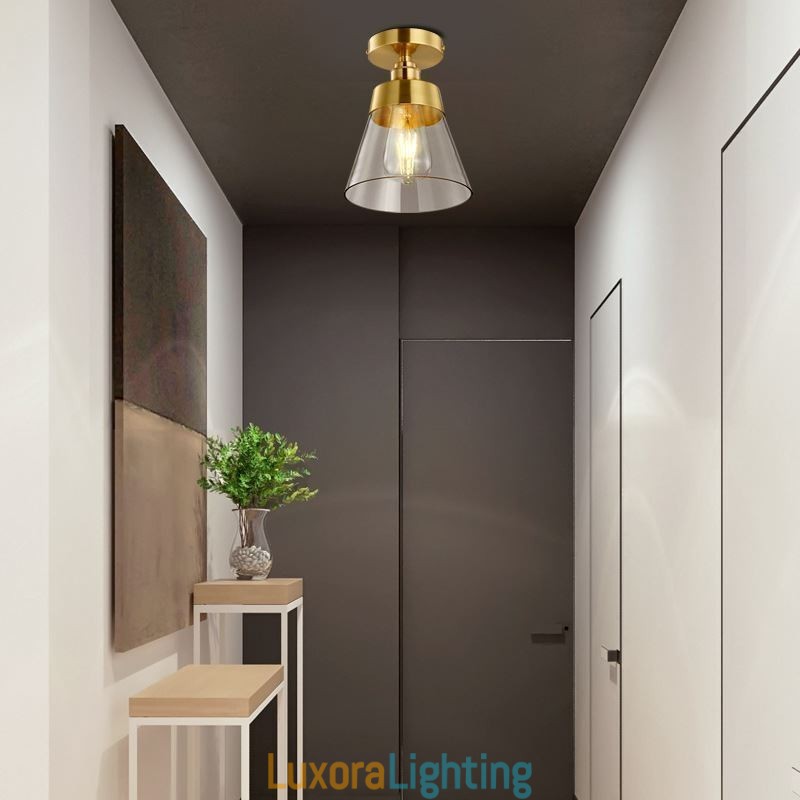 Designer Touch Decorative Contemporary Glass Flush Ceiling Light 1 Light Brass Finish