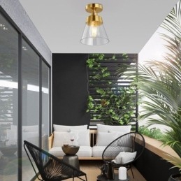 Designer Touch Decorative Contemporary Glass Flush Ceiling Light 1 Light Brass Finish