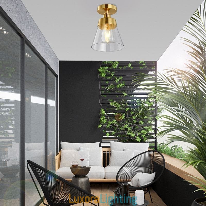 Designer Touch Decorative Contemporary Glass Flush Ceiling Light 1 Light Brass Finish