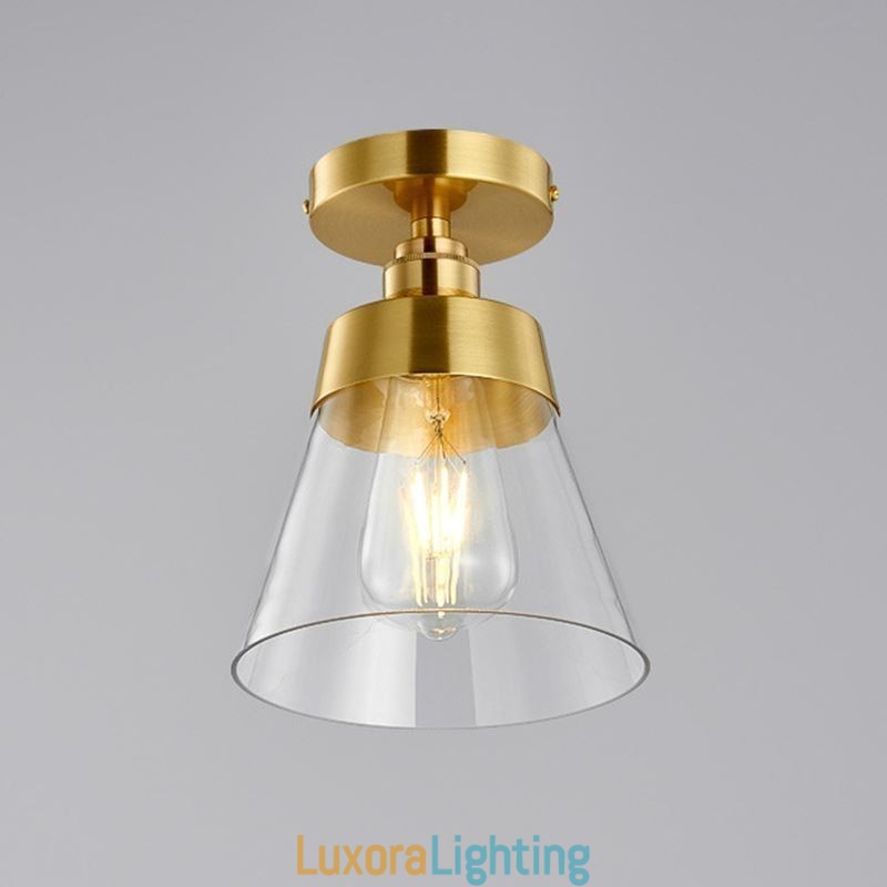 Designer Touch Decorative Contemporary Glass Flush Ceiling Light 1 Light Brass Finish