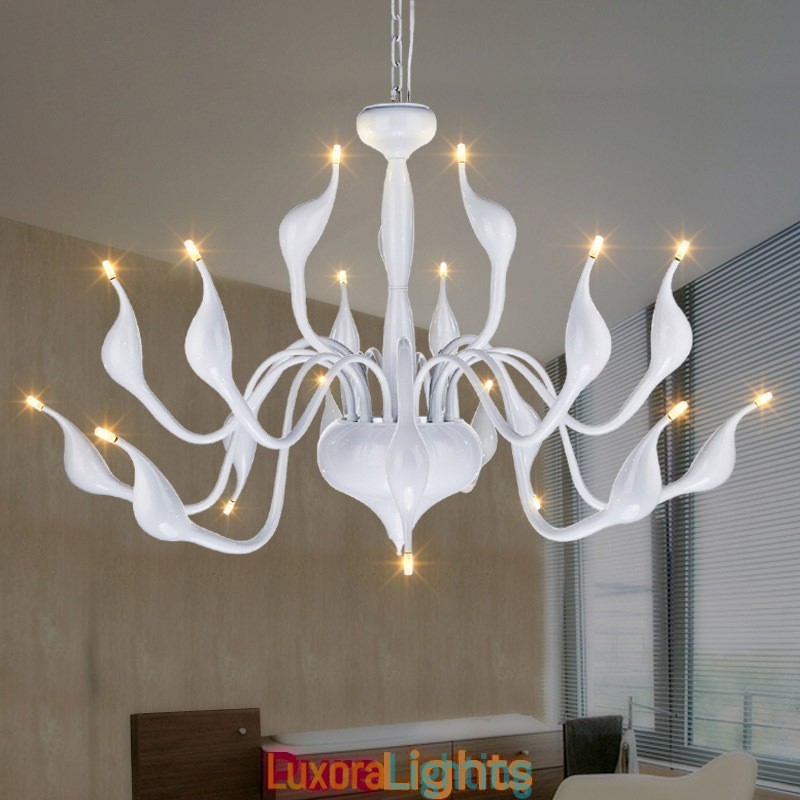 Designer Touch Decorative 18 Lights Stainless Post Modern Swan Chandelier Light G4 White Finished