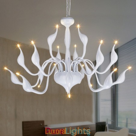 Designer Touch Decorative 18 Lights Stainless Post Modern Swan Chandelier Light G4 White Finished
