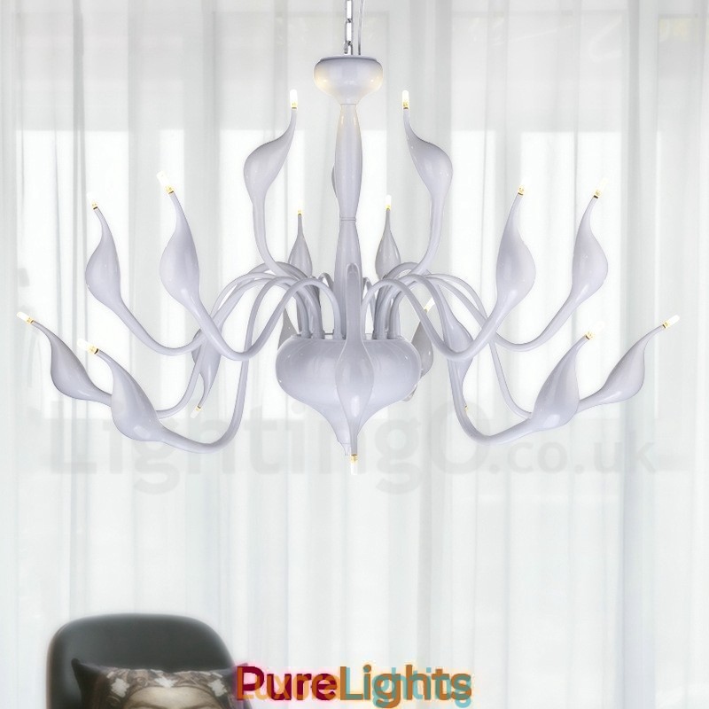 Designer Touch Decorative 18 Lights Stainless Post Modern Swan Chandelier Light G4 White Finished