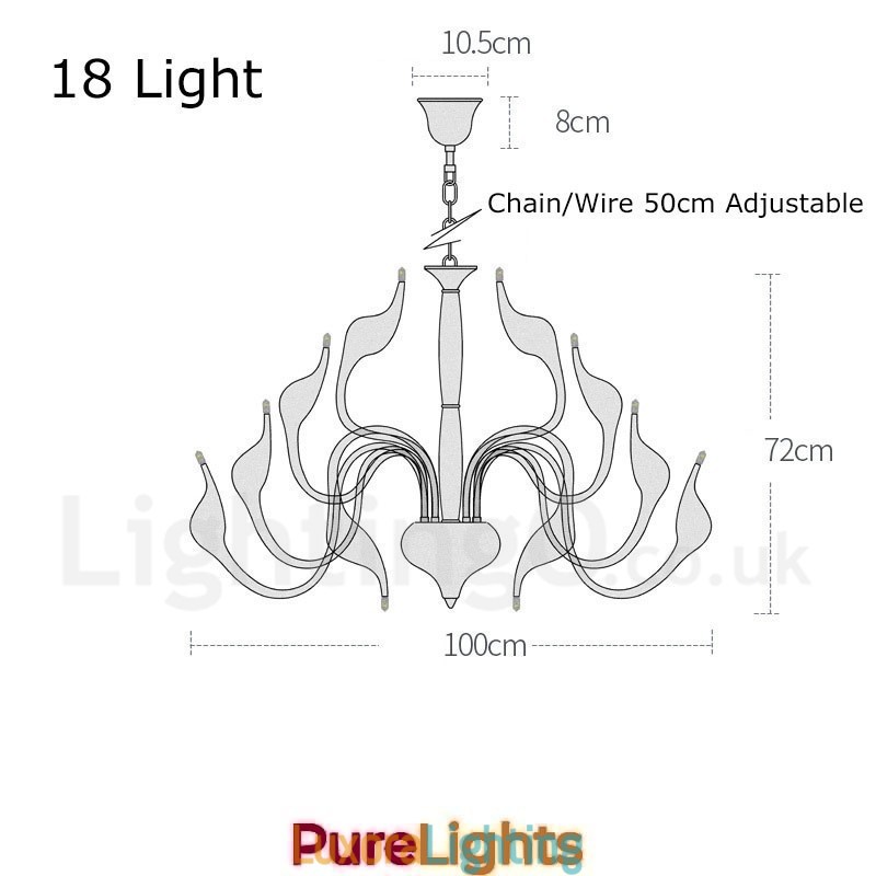 Designer Touch Decorative 18 Lights Stainless Post Modern Swan Chandelier Light G4 White Finished