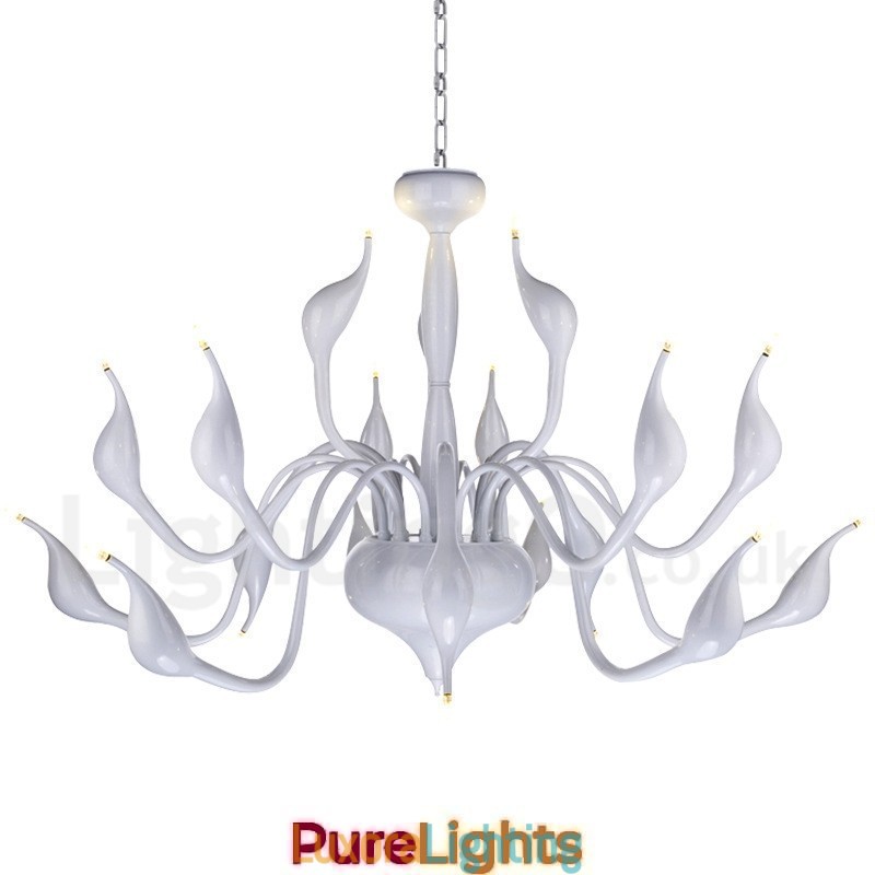 Designer Touch Decorative 18 Lights Stainless Post Modern Swan Chandelier Light G4 White Finished
