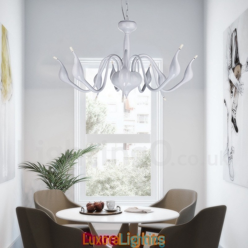 Designer Touch Decorative 18 Lights Stainless Post Modern Swan Chandelier Light G4 White Finished