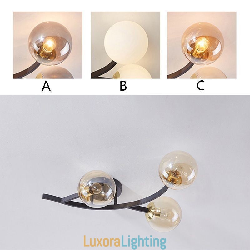 Designer Touch Decorative Modern Minimalist Branch Flush Mount Glass Globe Ceiling Light