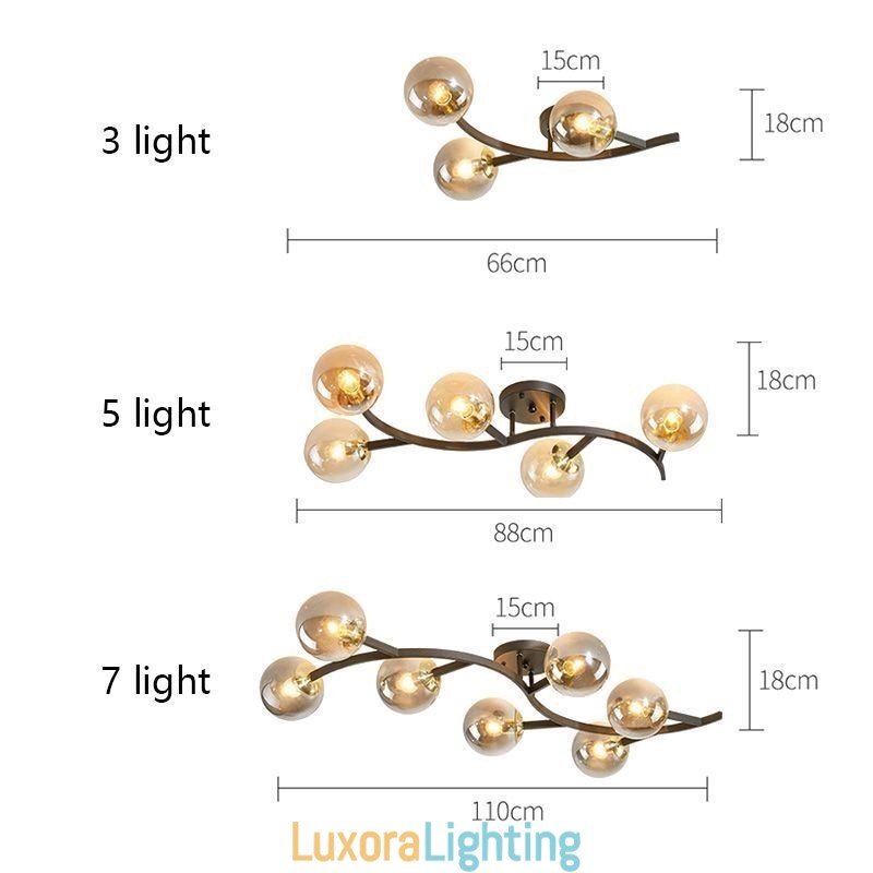 Designer Touch Decorative Modern Minimalist Branch Flush Mount Glass Globe Ceiling Light
