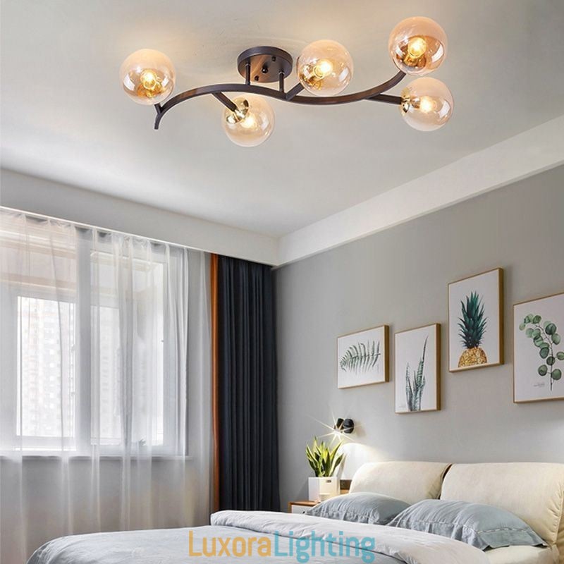 Designer Touch Decorative Modern Minimalist Branch Flush Mount Glass Globe Ceiling Light