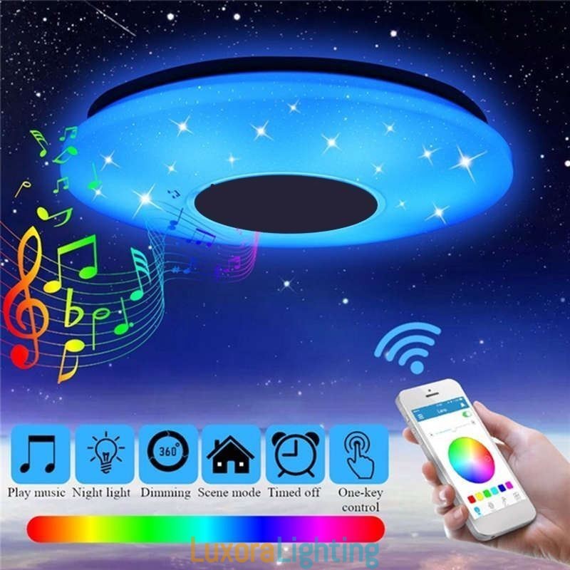 Designer Touch Decorative Flush Mount Colorful Ceiling Lamp with Bluetooth Music Speaker Timing Function