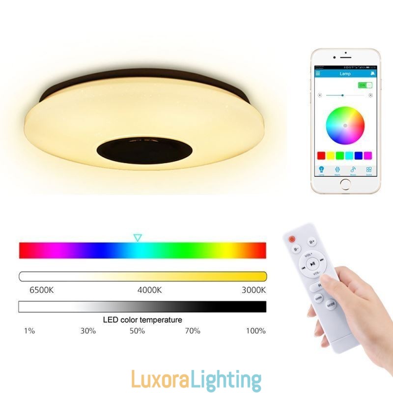 Designer Touch Decorative Flush Mount Colorful Ceiling Lamp with Bluetooth Music Speaker Timing Function
