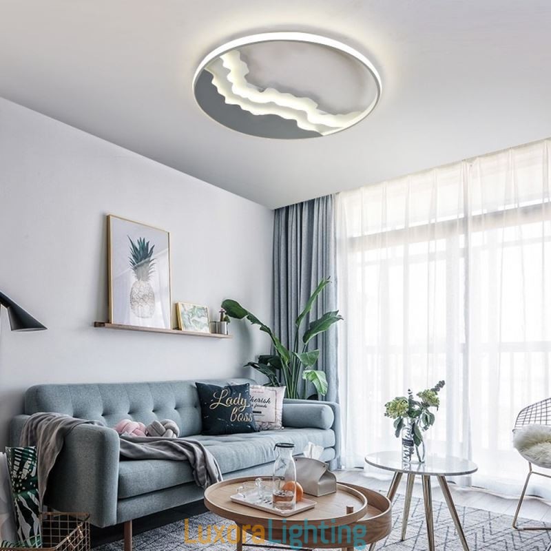 Designer Touch Decorative Round Flush Mount Unique Wave Shaped Acrylic Ceiling Light