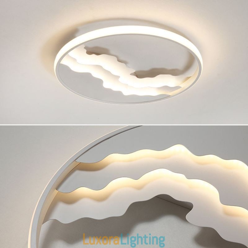 Designer Touch Decorative Round Flush Mount Unique Wave Shaped Acrylic Ceiling Light