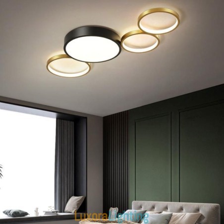 Designer Touch Decorative 4 Rings Flush Mount Ceiling Light Unique Black+Gold Lampshade Lighting