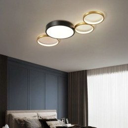 Designer Touch Decorative 4 Rings Flush Mount Ceiling Light Unique Black+Gold Lampshade Lighting