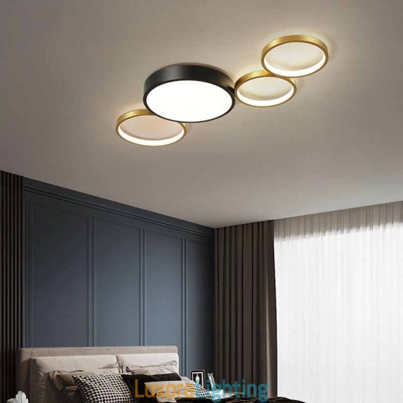 Designer Touch Decorative 4 Rings Flush Mount Ceiling Light Unique Black+Gold Lampshade Lighting