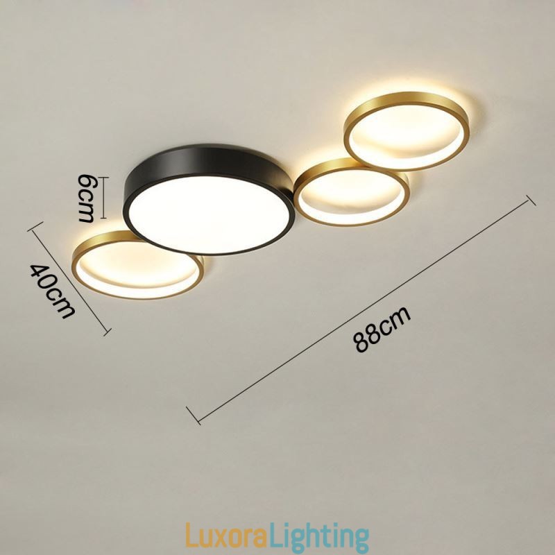 Designer Touch Decorative 4 Rings Flush Mount Ceiling Light Unique Black+Gold Lampshade Lighting
