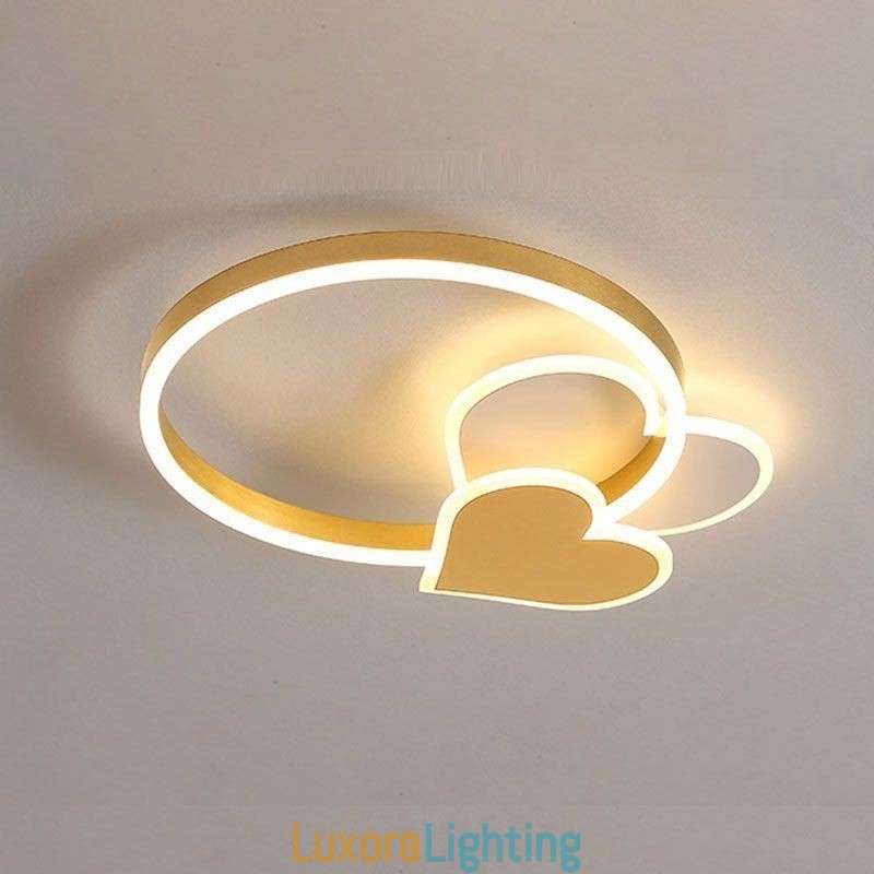 Designer Touch Decorative Modern Acrylic Flush Mount Gold Double Heart Ceiling Light