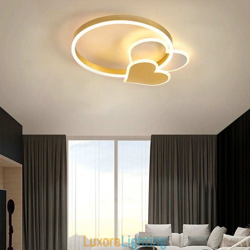 Designer Touch Decorative Modern Acrylic Flush Mount Gold Double Heart Ceiling Light