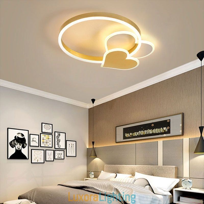 Designer Touch Decorative Modern Acrylic Flush Mount Gold Double Heart Ceiling Light