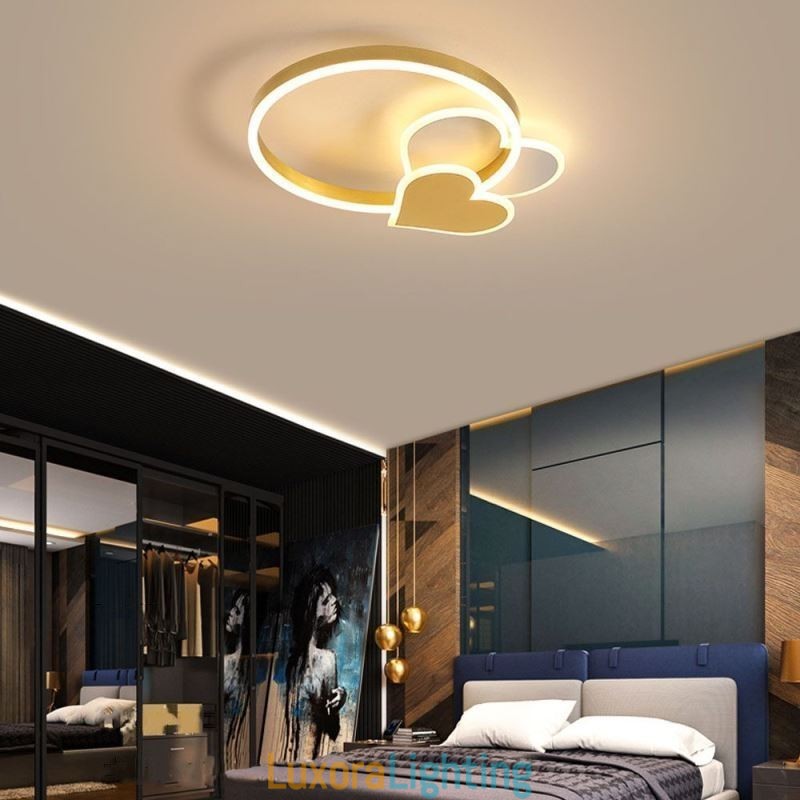 Designer Touch Decorative Modern Acrylic Flush Mount Gold Double Heart Ceiling Light