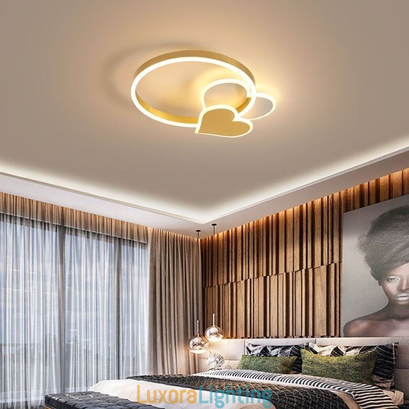 Designer Touch Decorative Modern Acrylic Flush Mount Gold Double Heart Ceiling Light