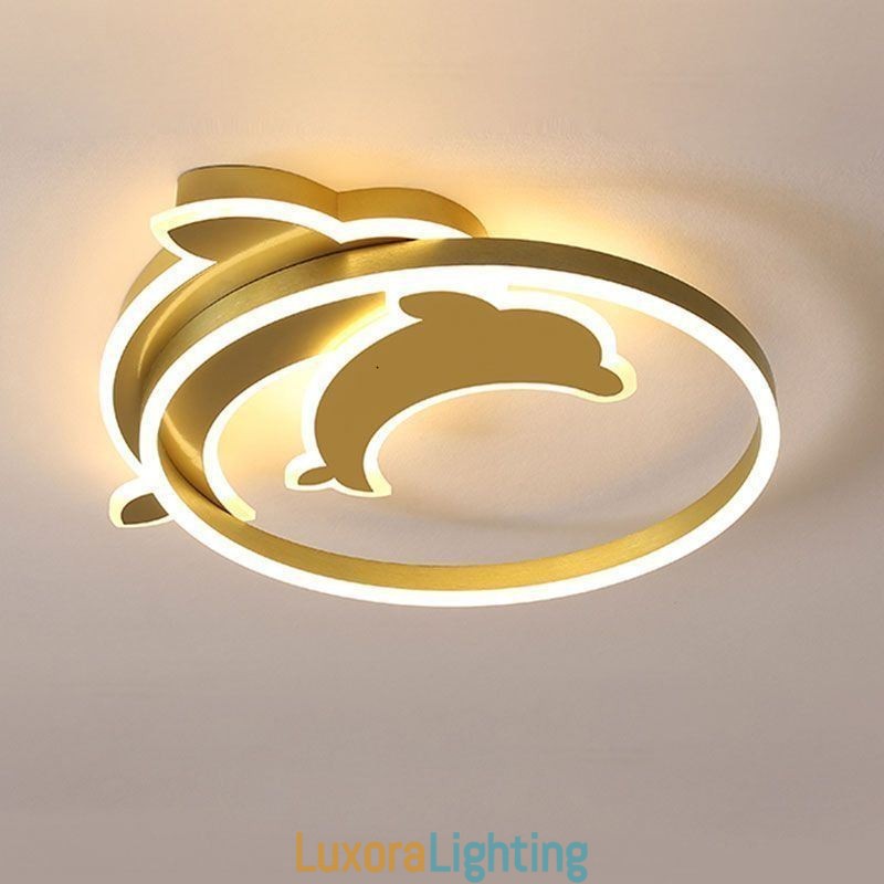 Designer Touch Decorative Gold Dolphin Flush Mount Ceiling Light