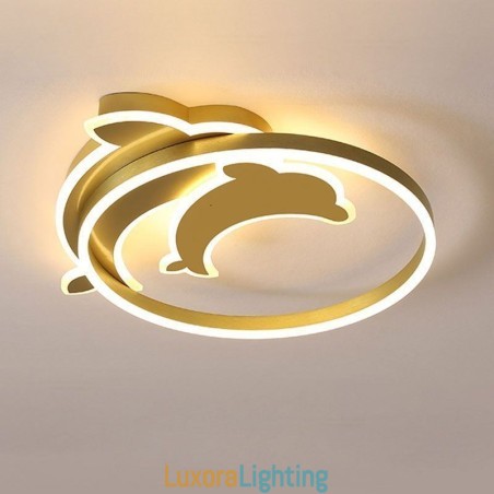 Designer Touch Decorative Gold Dolphin Flush Mount Ceiling Light