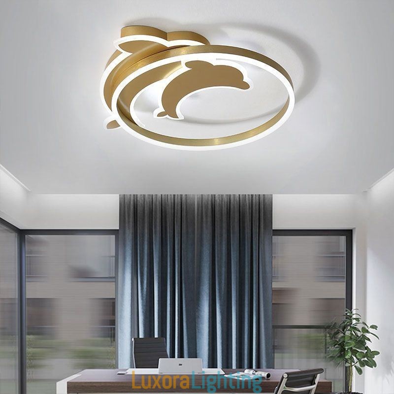 Designer Touch Decorative Gold Dolphin Flush Mount Ceiling Light