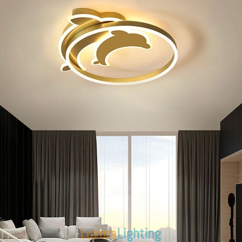 Designer Touch Decorative Gold Dolphin Flush Mount Ceiling Light