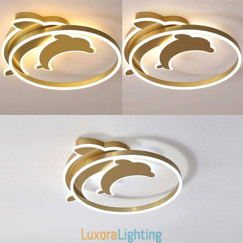 Designer Touch Decorative Gold Dolphin Flush Mount Ceiling Light