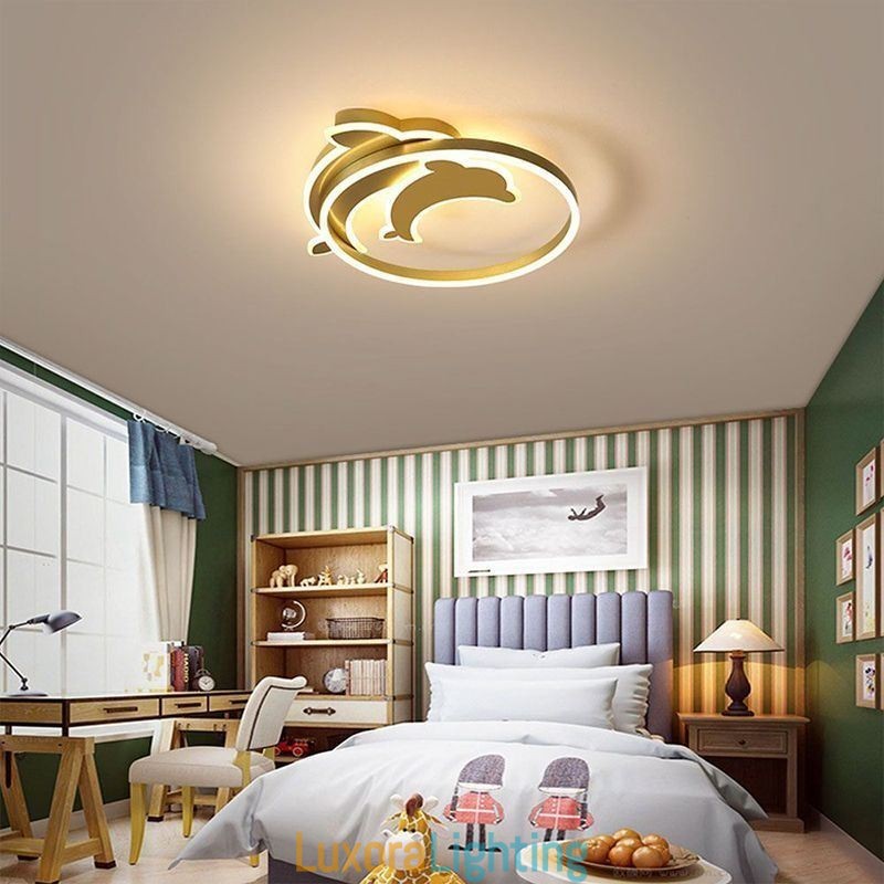 Designer Touch Decorative Gold Dolphin Flush Mount Ceiling Light