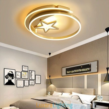 Designer Touch Decorative Moon Star Flush Mount Ceiling Light Gold Acrylic Light Fixture